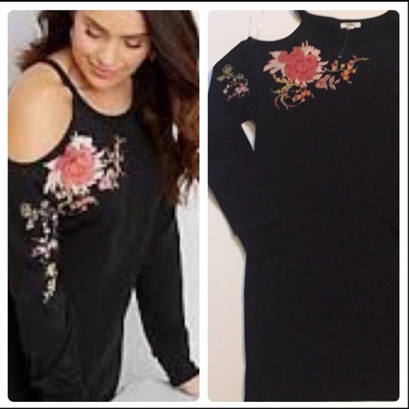 Maurice Cold Shoulder Floral Embroidered Black Dress - Picture 5 of 10